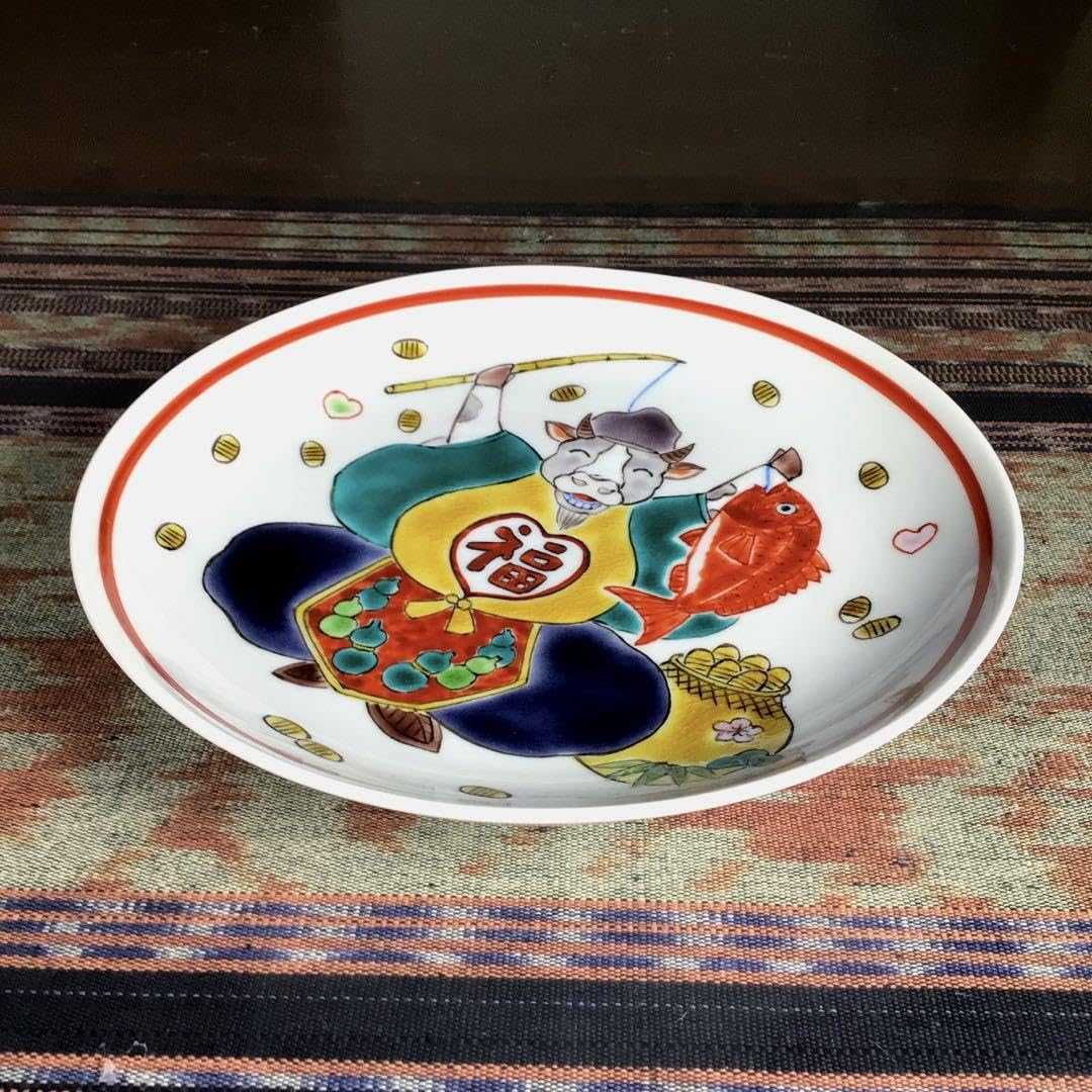 どこでもうー特価』 川田稔 『牛』 干支 大皿 古九谷5色